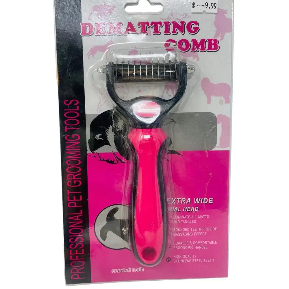 Dog Dematting Comb Professional Grooming Tool Extra Wide Dual Head Rounded Teeth